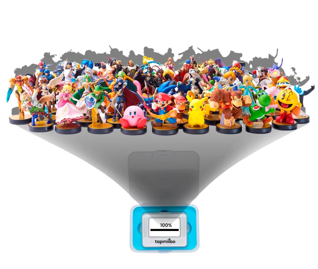 Colección de Amiibos concentrándose dentro de un dispositivo Tapmiibo
