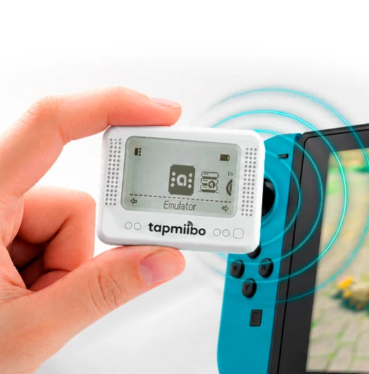 Tapmiibo acercándose al lector NFC de una Nintendo Switch